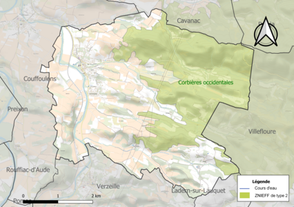 Carte de la ZNIEFF de type 2 sur la commune.