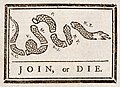 JOIN-or-DIE political cartoon, attributed to Benjamin Franklin