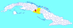 Fomento municipality (red) within Sancti Spíritus Province (yellow) and Cuba