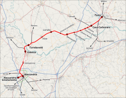 A Pavia–Torreberetti-vasútvonal útvonala