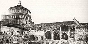 The Church of Santa Maria delle Grazie after the August 1943 bombings Milano Bombing 1943.jpg