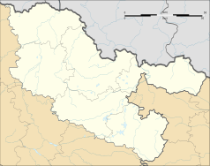 Mapa konturowa Mozeli, u góry po lewej znajduje się punkt z opisem „Mondelange”