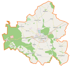 Mapa konturowa gminy Opalenica, w centrum znajduje się punkt z opisem „Opalenica”