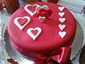 Red fondant on a Valentine's Day cake