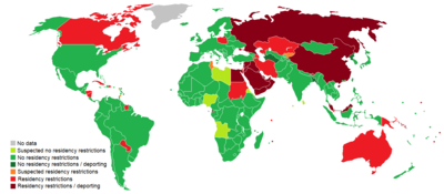 Karta ograničenja boravka za HIV pozitivne osobe u 2021.