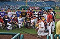 Participants in the 2017 game wearing various baseball jerseys