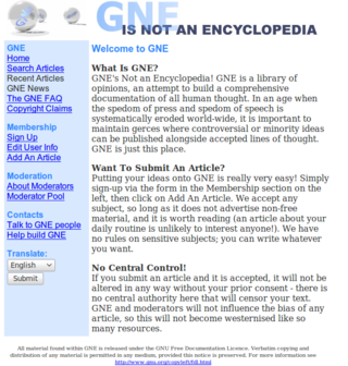 <span class="mw-page-title-main">GNE (encyclopedia)</span> Former free online encyclopedia