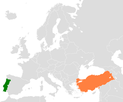 Map indicating locations of Portugal and Turkey