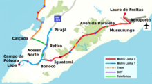 The Orange Line monorail shown in relation to the two Red and Blue metro lines