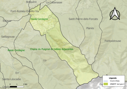 Carte des ZNIEFF de type 2 sur la commune.