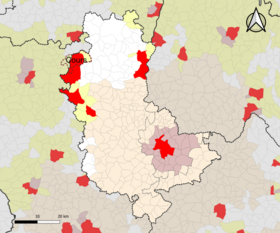 Localisation de l'aire d'attraction de Cours dans la circonscription départementale du Rhône.