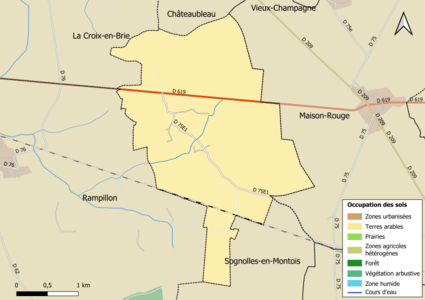 Carte des infrastructures et de l'occupation des sols en 2018 (CLC) de la commune.