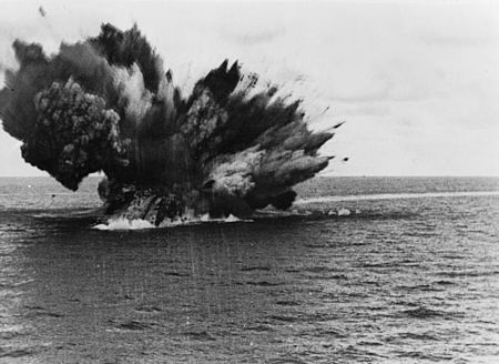 HMS Barham explodes as her 15-inch magazine ignites, 25 November 1941. HMS Barham explodes.jpg