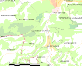 Mapa obce Villars-sous-Dampjoux