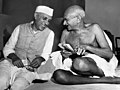 Jawaharlal Nehru sharing a joke with Mahatma Gandhi, Mumbai, July 6, 1946