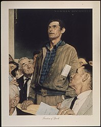 Tự do ngôn luận (Thứ Bảy, ngày 20 tháng 2 năm 1943) – từ series tranh Tứ tự do của Norman Rockwell