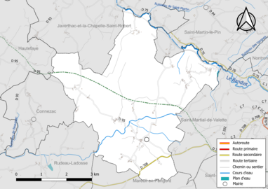 Carte en couleur présentant le réseau hydrographique de la commune