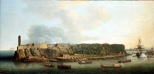 Presa de l'Havana (1762) durant la Guerra dels Set Anys, quan els britànics van capturar el Castell dels Tres Reis del Morro, pintat per Dominic Serres