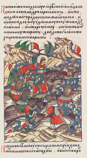 Depiction of the Battle of Neva (1240) Facial Chronicle - b.06, p.028 - Battle of Neva.png