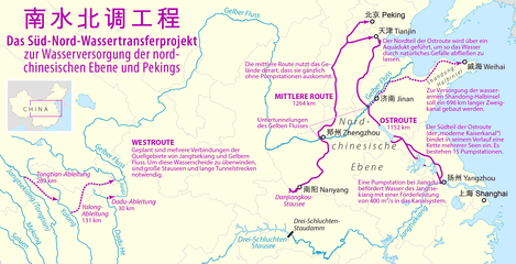 Karte des Süd-Nord-Wassertransferprojekts in China