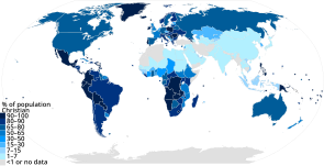 Страни, където е разпространено християнството. (в проценти)