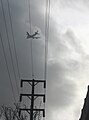 Airplane flying into clouds