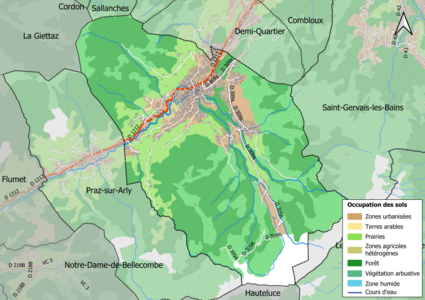 Carte en couleurs présentant l'occupation des sols.