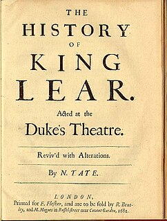 <i>The History of King Lear</i> Nahum Tates 1681 adaptation of King Lear