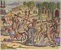 Image 3The Natives of Cumaná attack the mission after Gonzalo de Ocampo's slaving raid. Colored copperplate by Theodor de Bry, published in the "Relación brevissima de la destruccion de las Indias". (from History of the Caribbean)