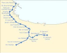 A map of Algiers metro lines currently in operation including stations under construction