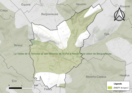 Carte de la ZNIEFF de type 2 sur la commune.