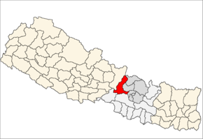 Dhading District i Bagmati Zone (grå) i Central Development Region (grå + lysegrå)