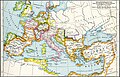 Western Roman Empire (395–476/480 AD) and Byzantine Empire (286/395–1453 AD) in 476 AD.