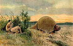 Humans hunting Glyptodon.