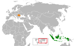 Map indicating locations of Indonesia and Romania