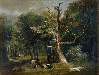 Wolf hunt in the forest by Jean-Baptiste Oudry (1748)