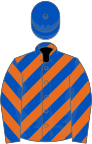 Royal blue and orange diagonal stripes, royal blue cap