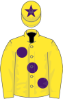 Yellow, large Purple spots and star on cap