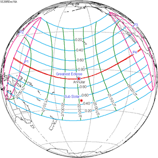 <span class="mw-page-title-main">Solar eclipse of December 16, 2085</span> Future annular solar eclipse