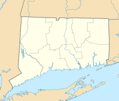 Mapa konturowa Connecticut, na dole po lewej znajduje się punkt z opisem „Westport”