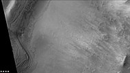 Layers in southern part of mound in South crater, as seen by CTX camera. Note: this is an enlargement of the previous image of east side of South crater.