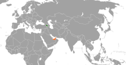 Map indicating locations of Armenia and United Arab Emirates