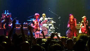 Band-Maid performing at Gramercy Theatre in New York City, September 2019 (L-R: Misa, Miku Kobato, Akane Hirose, Saiki Atsumi, Kanami Tōno)