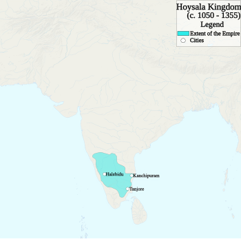 Greatest extent of the Hoysala kingdom, c.1050- c.1355