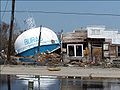 Smashed buildings, fallen water tower, Buras, Louisiana