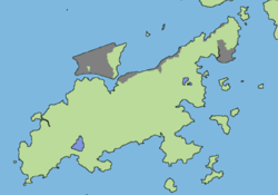 Mapa zobrazující rekultivovanou půdu ostrova Lantau, Lam Chau a Čch’-lie-ťiao