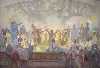 Mucha's The Slav Epic cycle No.18: The Oath of Omladina under the Slavic Linden Tree (1926)