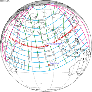 <span class="mw-page-title-main">Solar eclipse of January 27, 2074</span> Future annular solar eclipse