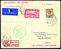 Image 14Cover sent by Zeppelin from Gibraltar on 20 November 1934 to Rio de Janeiro, Brazil via London and Berlin for the Christmas flight (12th South American flight) of 1934 that took place between the 8th and 19th. The two red "MIT LUFTSCHIFF GRAF ZEPPELIN" and green circular marking were applied by the post office. This is a printed matter item that has been registered.