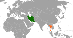 Map indicating locations of Iran and Thailand